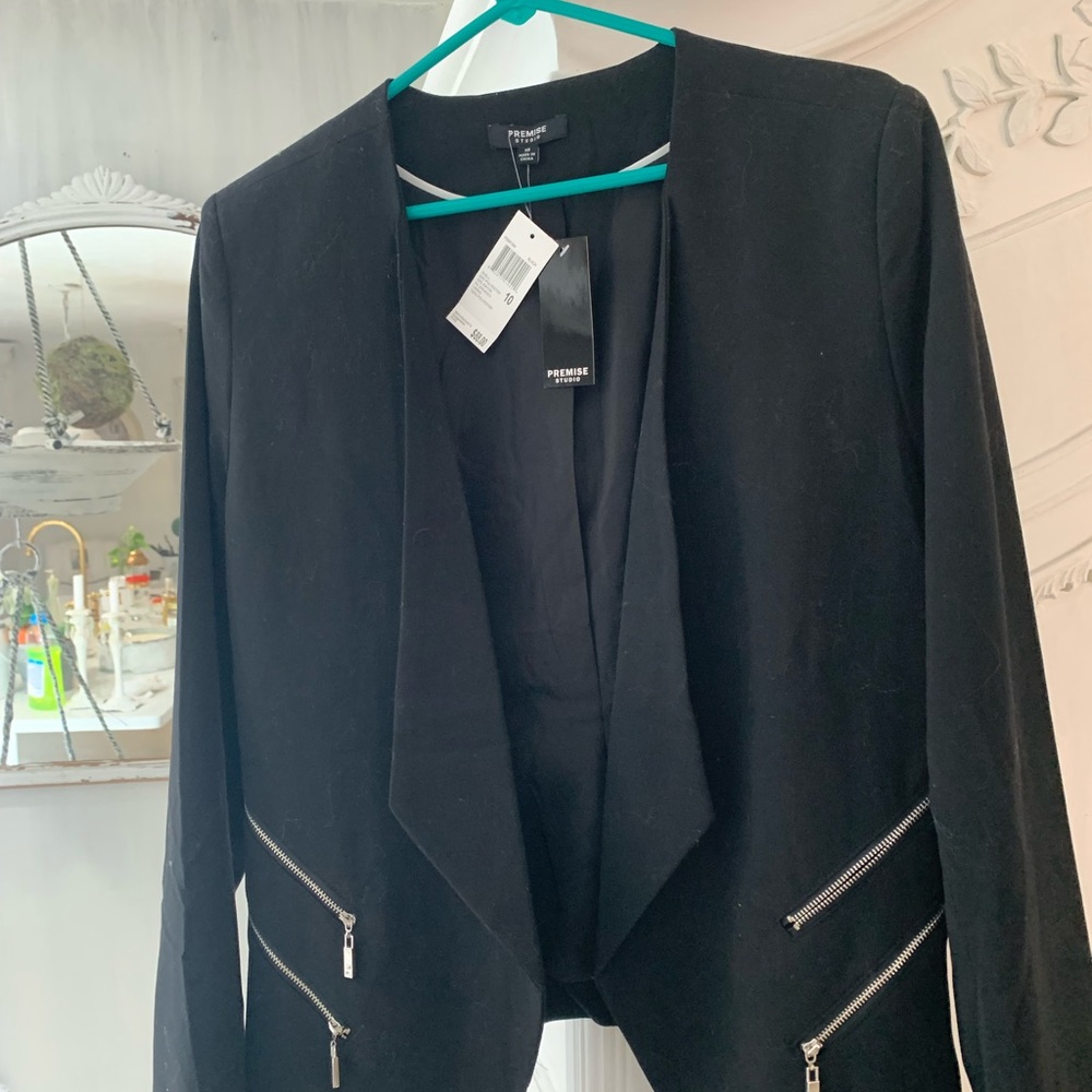 Black blazer with silver zippers size 10